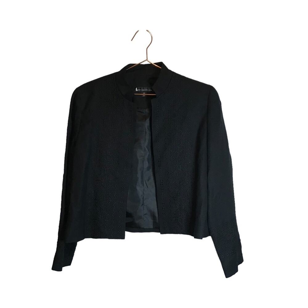 Larry Levine blazer suit jacket petite 12 linen blend black raised embroidery